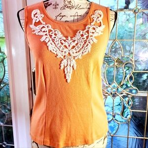 Vintage Isabella Bird Peach Tank Top with Applique and Princess Seams, S